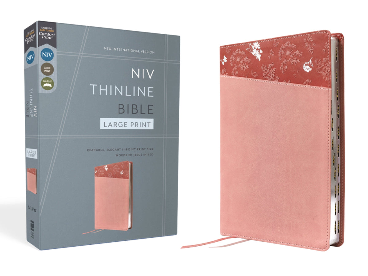 NIV, Thinline Bible, Large Print, Red Letter, Comfort Print – Leathersoft™, Pink, Thumb Indexed by HarperCollins