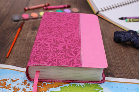 NIV, Adventure Bible, Full Color Interior – Leathersoft™, Raspberry/Pink by HarperCollins, product view 3