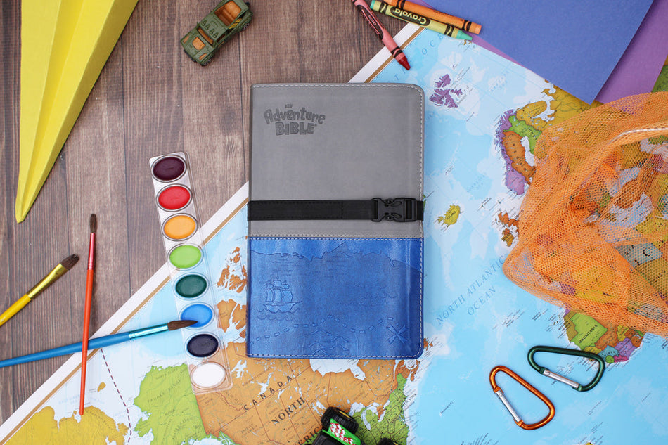 NIV, Adventure Bible, Full Color Interior – Leathersoft™, Gray/Blue by HarperCollins, product view 2
