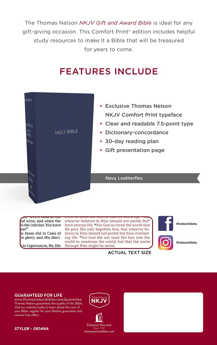 Gift and Award Bible (NKJV) - Red Letter Version - Blue Leather-Look by HarperCollins, product view 2