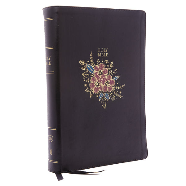 KJV, Deluxe Reference Bible, Super Giant Print, Red Letter Edition, Comfort Print – Leathersoft™, Black Floral, Thumb Indexed