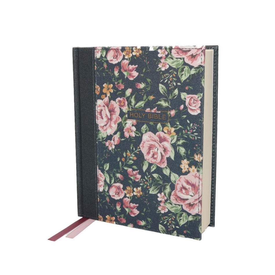 NKJV, Journal the Word Bible, Red Letter Edition, Comfort Print – Hardcover, Blue Floral by HarperCollins, product view 2