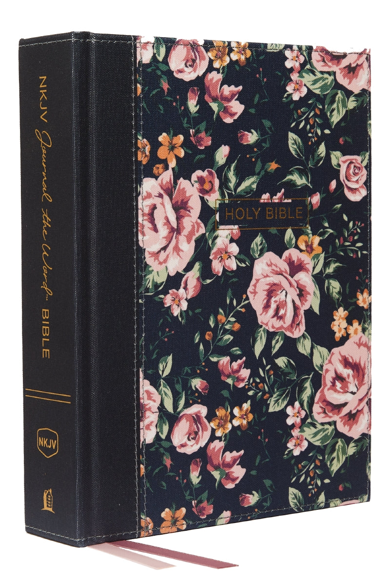 NKJV, Journal the Word Bible, Red Letter Edition, Comfort Print – Hardcover, Blue Floral by HarperCollins