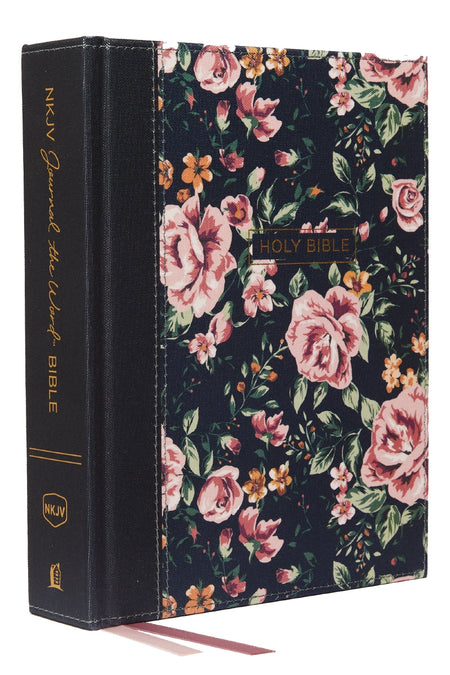 NKJV, Journal the Word Bible, Red Letter Edition, Comfort Print – Hardcover, Blue Floral by HarperCollins