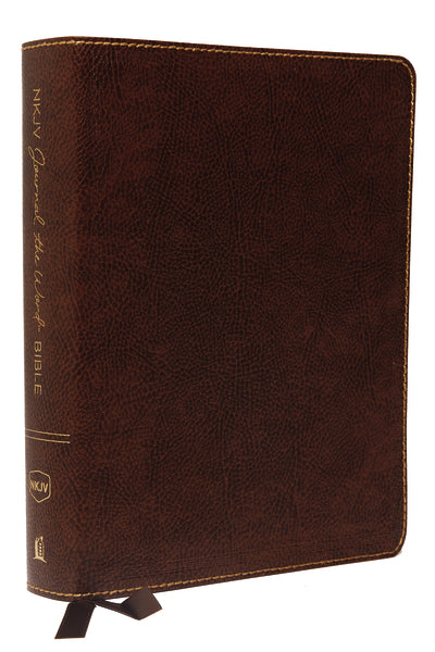 NKJV, Journal the Word Bible, Red Letter Edition, Comfort Print – Bonded Leather, Brown by HarperCollins