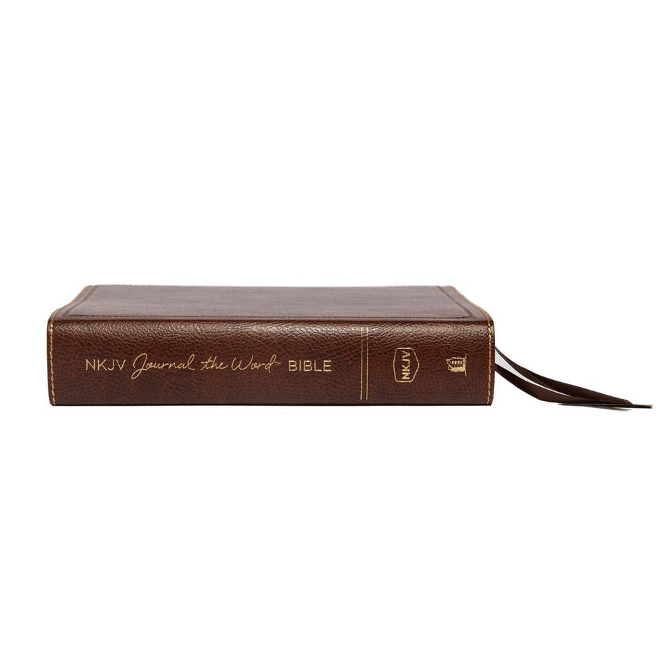 NKJV, Journal the Word Bible, Red Letter Edition, Comfort Print – Bonded Leather, Brown by HarperCollins, product view 2