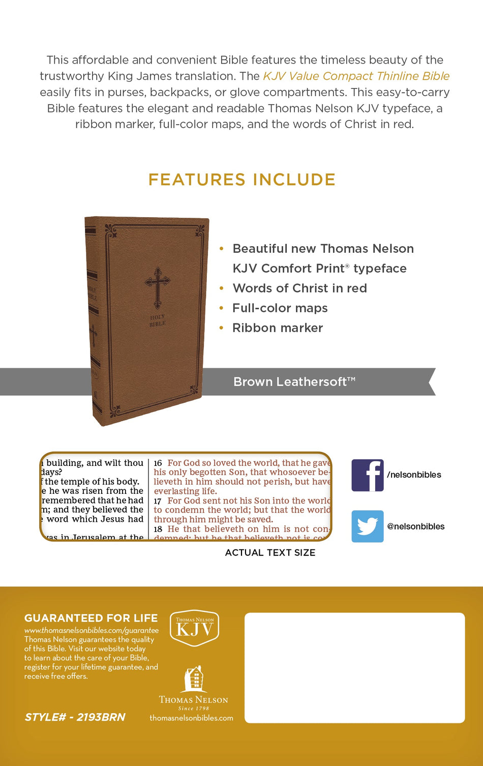KJV, Value Thinline Bible, Compact, Red Letter, Comfort Print – Leathersoft™, Brown by HarperCollins, product view 2