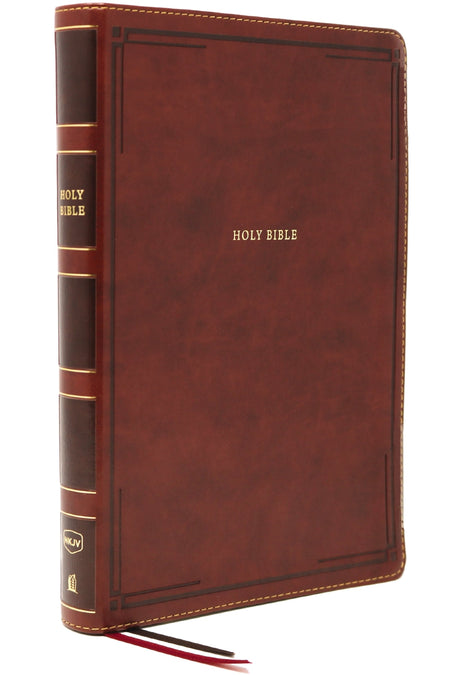 NKJV, Thinline Bible, Giant Print, Red Letter Edition, Comfort Print – Leathersoft™, Brown, Thumb Indexed by HarperCollins