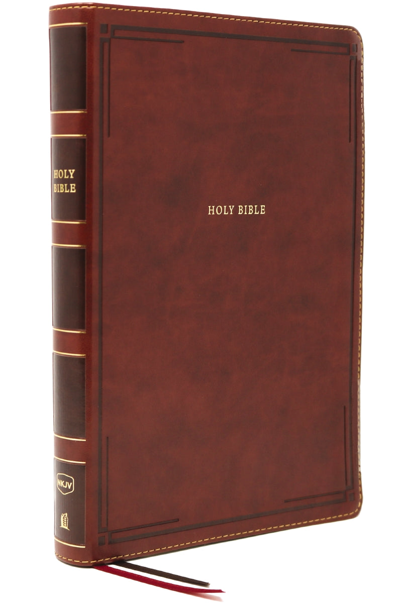 NKJV, Thinline Bible, Giant Print, Red Letter Edition, Comfort Print – Leathersoft™, Brown, Thumb Indexed by HarperCollins