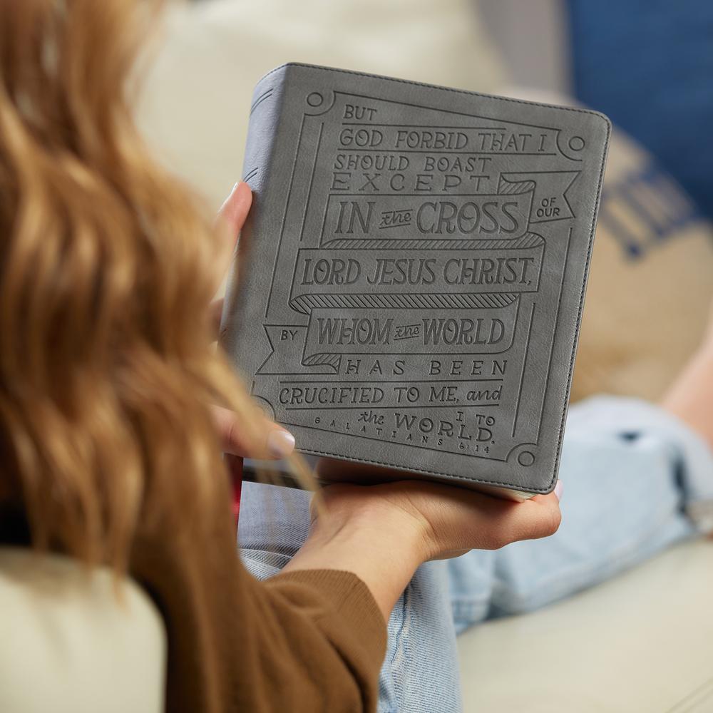 NKJV, Journal Reference Edition Bible, Verse Art Cover Collection, Leathersoft, Gray, Red Letter, Comfort, product view 6
