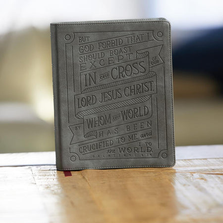 NKJV, Journal Reference Edition Bible, Verse Art Cover Collection, Leathersoft, Gray, Red Letter, Comfort, product view 2