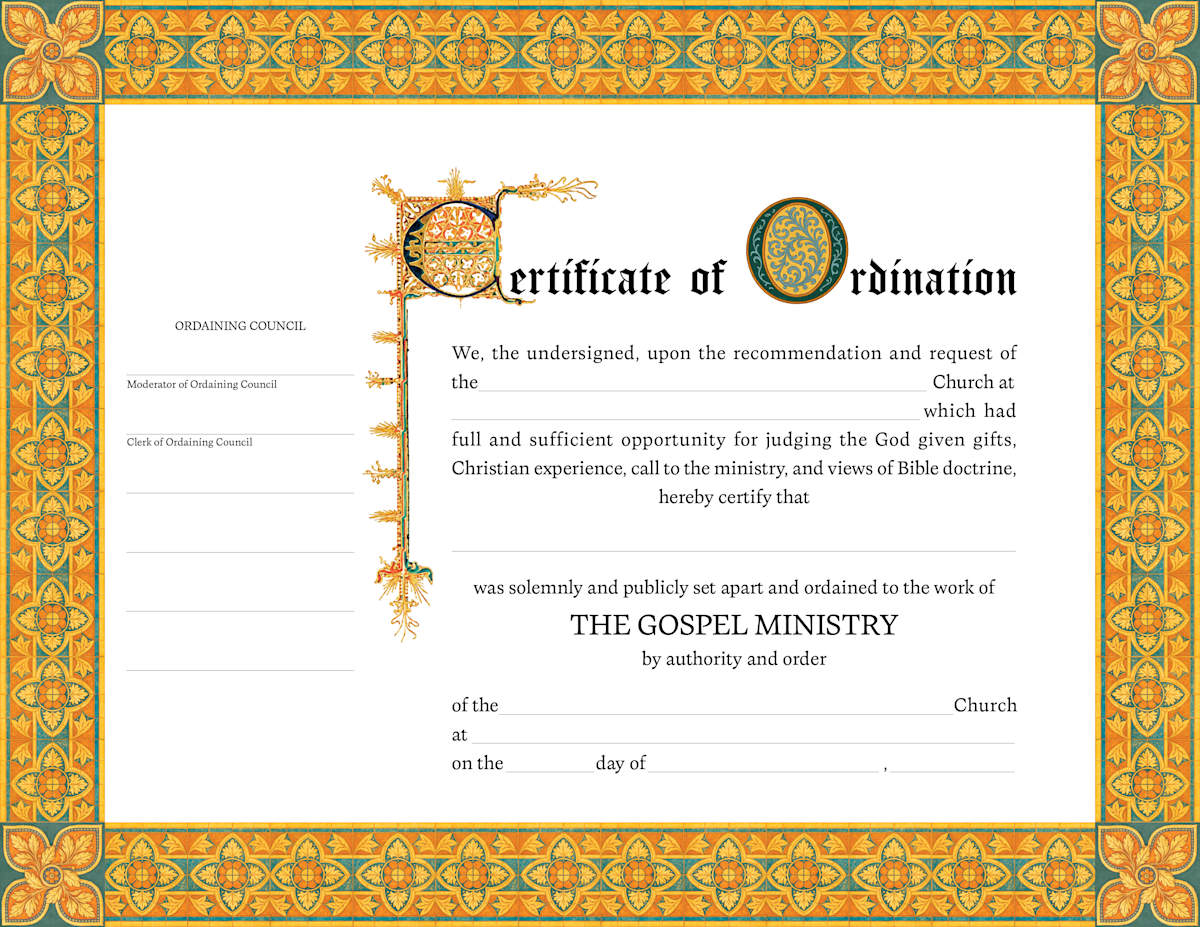 Certificate of Ordination for Minister - Flat (Package of 6) by Broadman and Holman