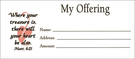 Offering Envelope: My Offering (Package of 100): Matthew 6:21 (KJV) by Broadman and Holman