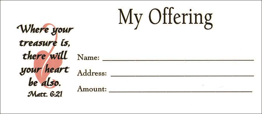Offering Envelope: My Offering (Package of 100): Matthew 6:21 (KJV) by Broadman and Holman