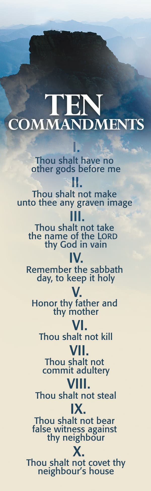 General Worship Bookmark: Ten Commandments - Mt. Sinai (Package of 25): Exodus 20:3-17 (KJV) by Broadman and Holman