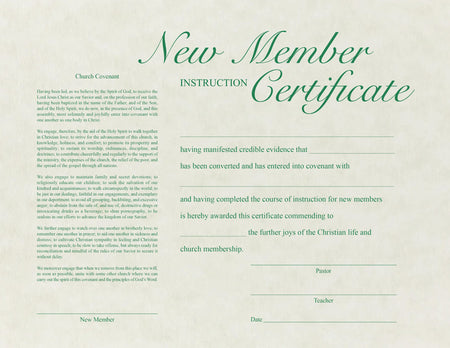 New Member Instruction Certificate – Flat Parchment (Package of 6) by Broadman and Holman