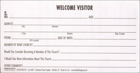 Guest Card - Information for the Pastor: Form WV-5 by Broadman and Holman
