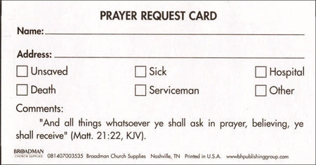 Prayer Request Card (Package of 100): Matthew 21:22 (KJV) by Broadman and Holman