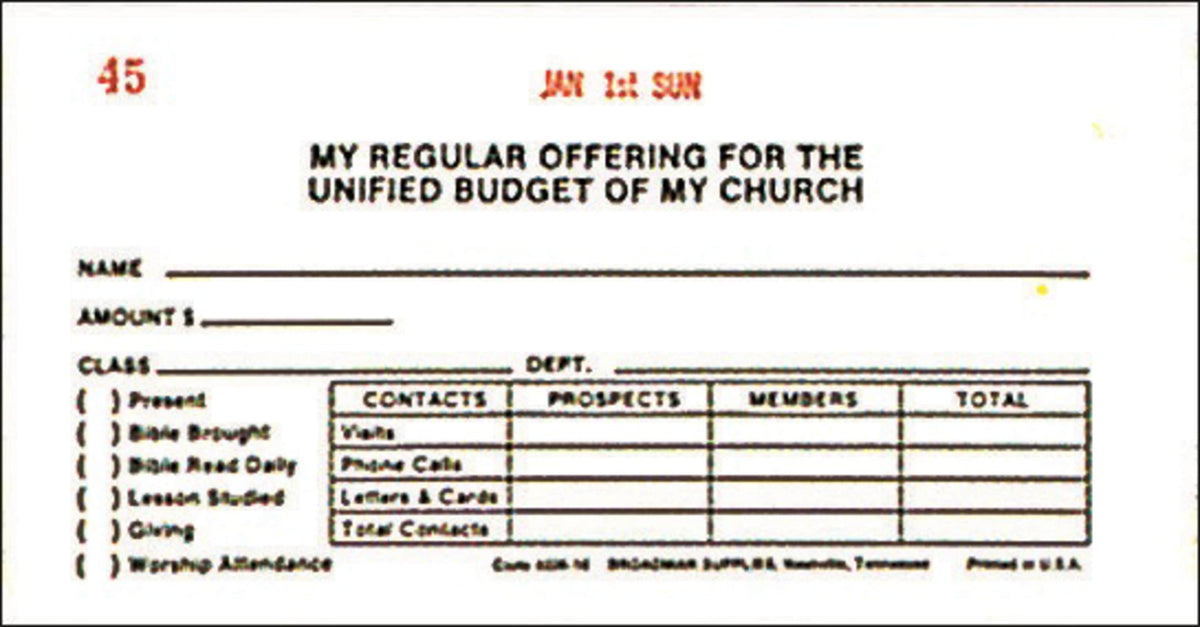 Offering Envelope: My Regular Offering - Dated (Package of 53): For the Unified Budget of My Church by Broadman and Holman