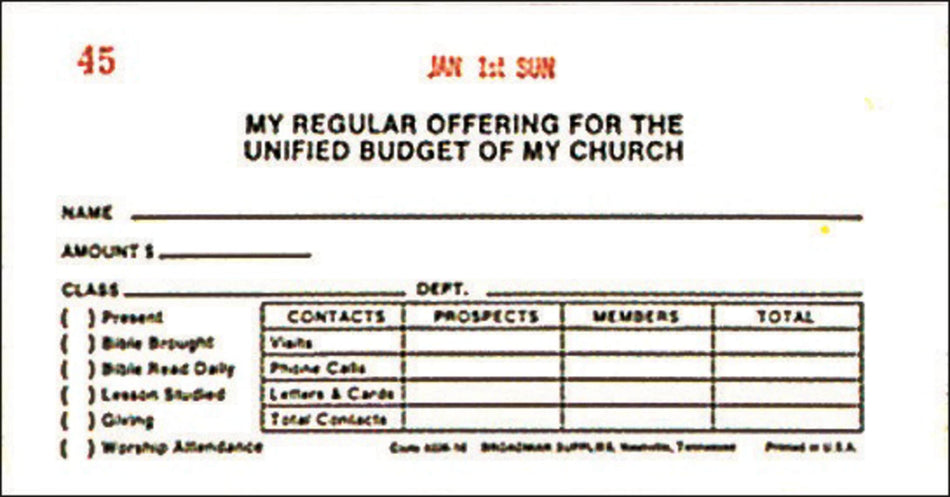 Offering Envelope: My Regular Offering - Dated (Package of 53): For the Unified Budget of My Church by Broadman and Holman