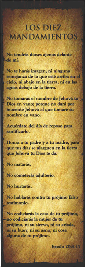 General Worship Bookmark: Los Diez Mandamientos (10 Commandments) (Package of 25): Exodus 20:3-17 (RVR1960)