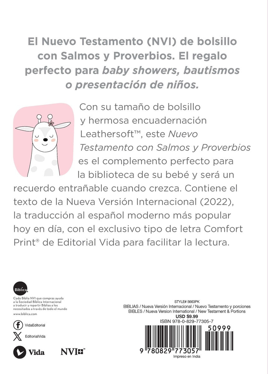 NVI, Nuevo Testamento de bolsillo, con Salmos y Proverbios, Revisión 2022, Leathersoft, Rosado, Niñas, product view 2