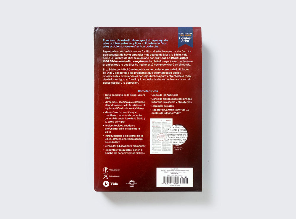 RVR60, Biblia de Estudio para Jóvenes Adolescentes, Leathersoft, Azul, Palabras de Jesús en Rojo, Comfort, product view 2