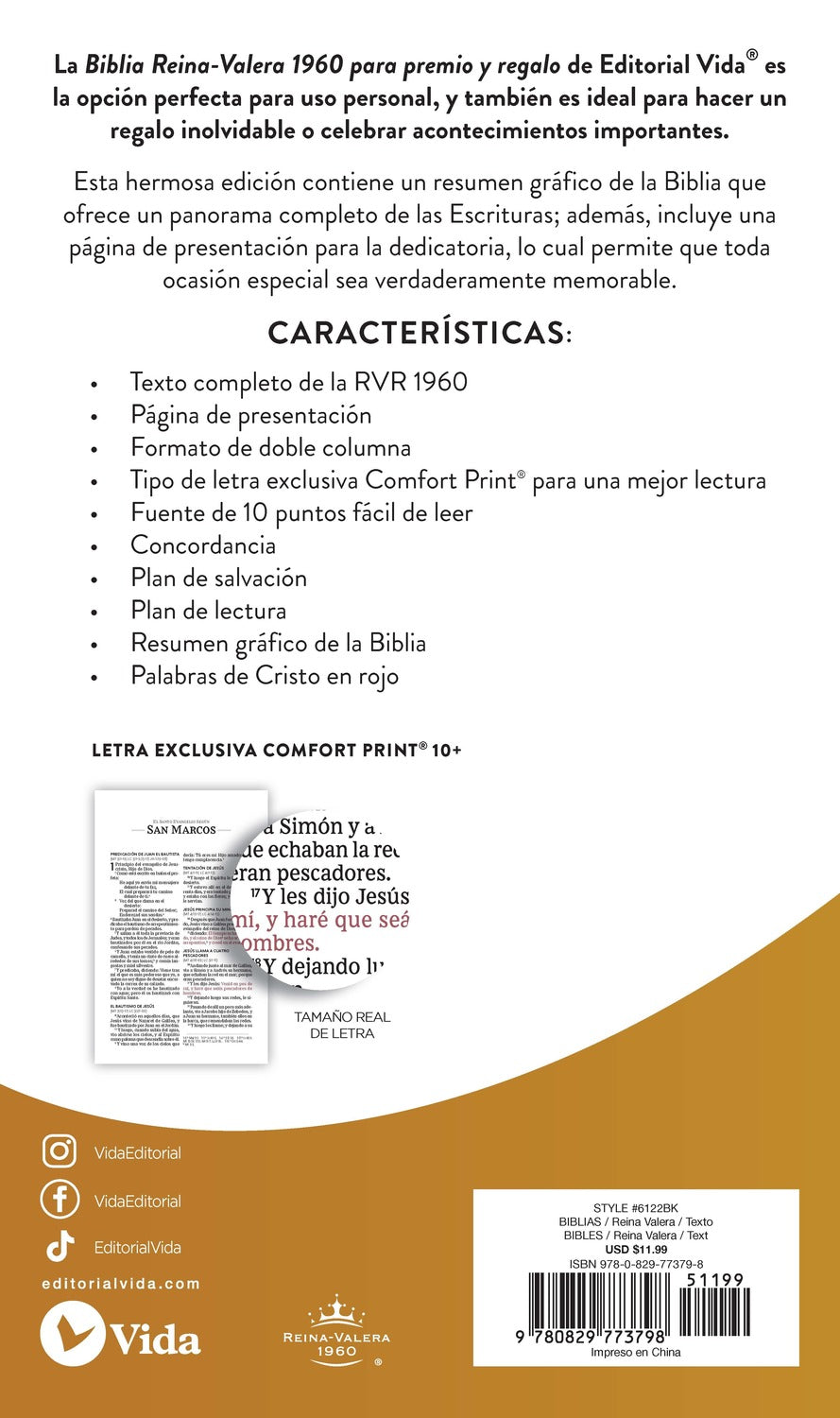 RVR60, Santa Biblia, Premio y Regalo, Letra grande, Tapa dura, Negro, Palabras de Jesús en Rojo, Comfort, product view 2