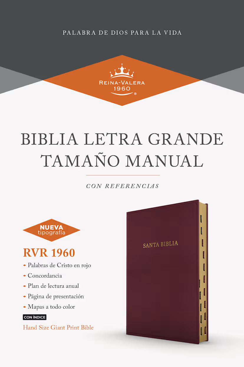 RVR 1960 Biblia letra grande tamaño manual, borgoña imitación piel con índice (Edición 2023)