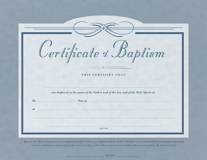 Certificate of Baptism - Flat (Package of 6): Romans 6:3-4 (CSB)