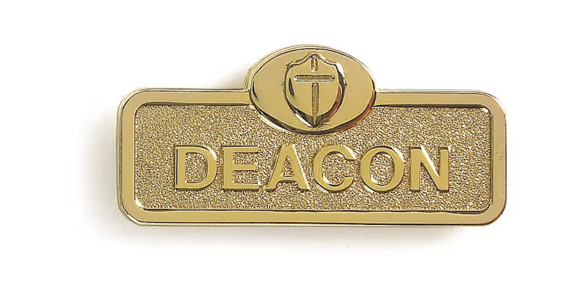 Deacon Badge with Cross - Brass Finish: Magnetic Attachment