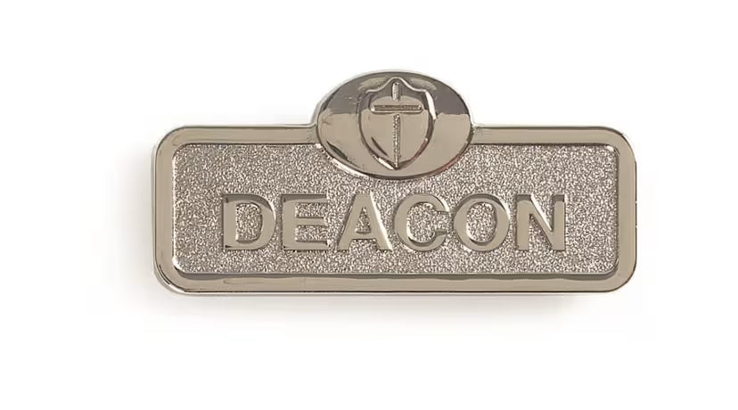 Deacon Badge with Cross - Silver Finish: Magnetic Attachment