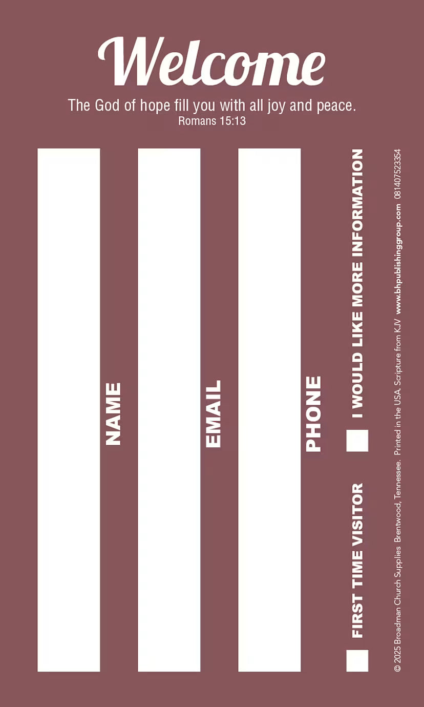 Guest Welcome Card: Welcome - Burgundy (Package of 50): Romans 15:13 (KJV)