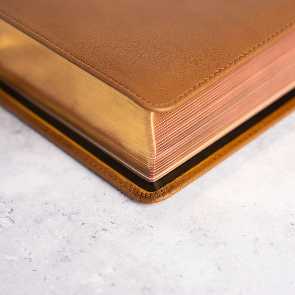 CSB He Reads Truth Bible, Holman Handcrafted Collection, Saddle Brown Premium Calfskin by Broadman and Holman, product view 2