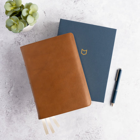 CSB He Reads Truth Bible, Holman Handcrafted Collection, Saddle Brown Premium Calfskin by Broadman and Holman, product view 3