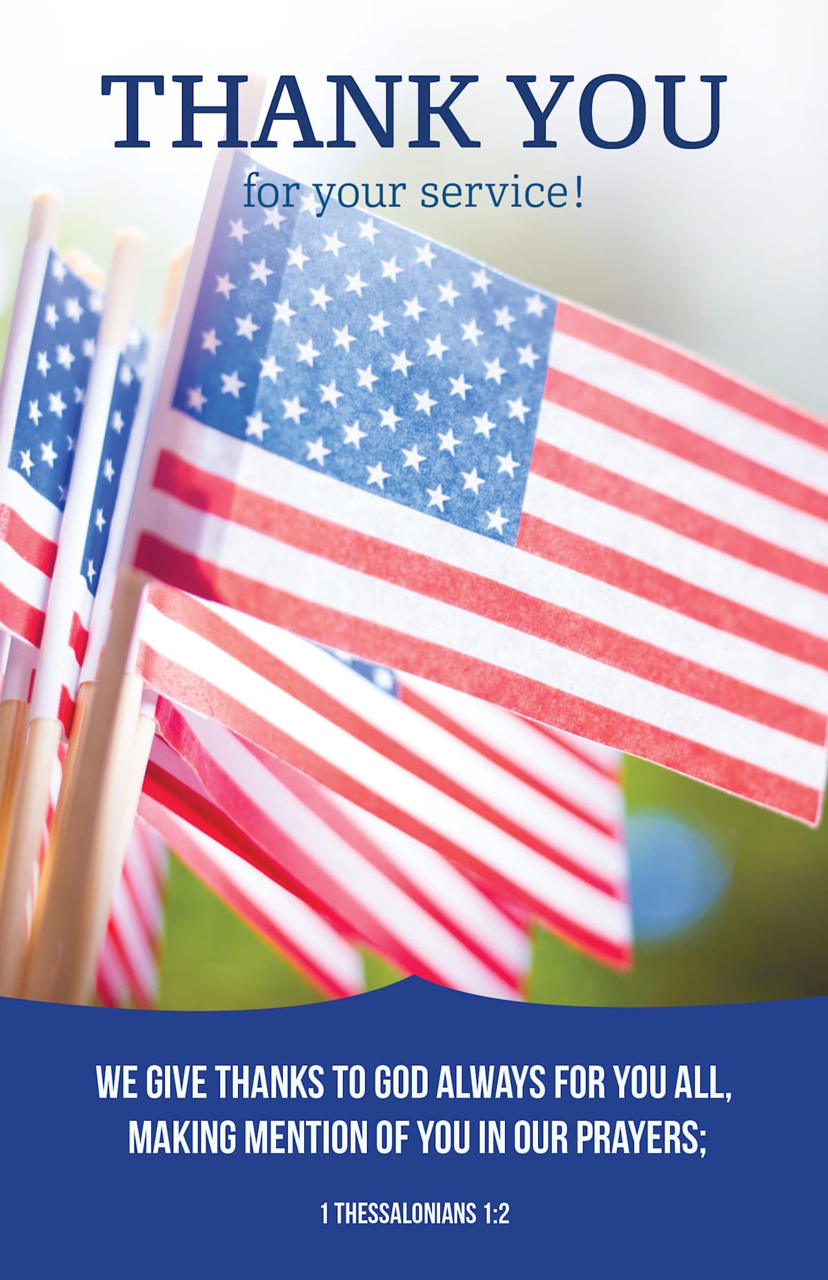 Patriotic Bulletin: Thank You (Package of 100): 1 Thessalonians 1:2 (KJV) by Broadman and Holman