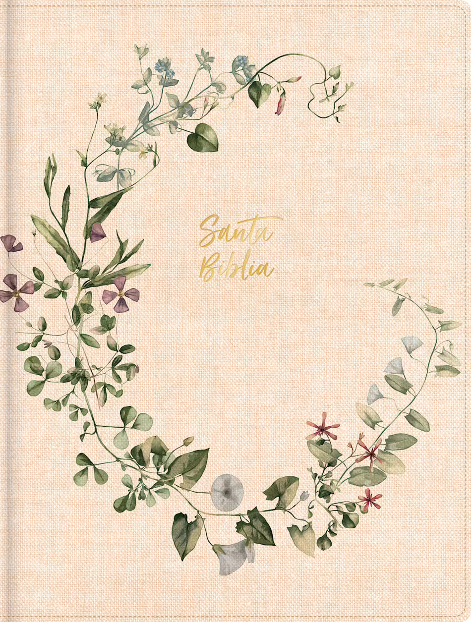 1960 Biblia de apuntes edición ilustrada,(RVR) crema corona floral, tela sobre tapa dura
