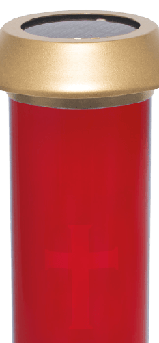 Solar Cemetery Lamp - Gold w/ RED-NO Filigree W/ Stake