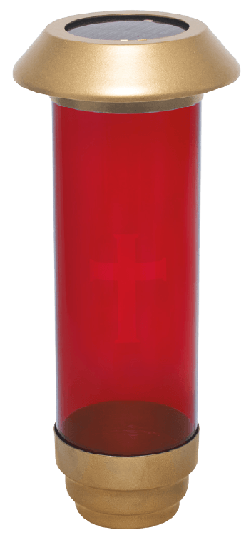 Solar Cemetery Lamp - Gold w/ RED-NO Filigree W/ Stake by Alviti