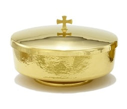 Communion Bowl with Cover | Gold Plated | Hammered Texture | 500 Host