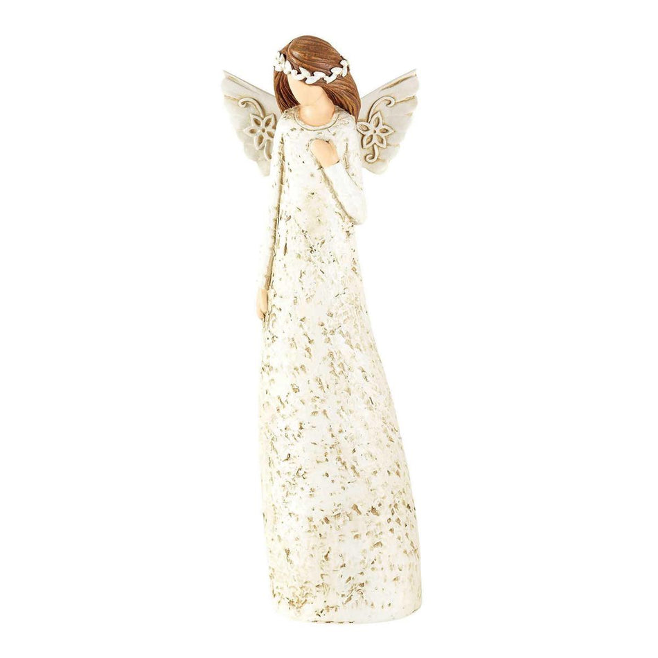 Speckled Cream Angel with Hand On Heart 8.25 inch Resin Decorative Tabletop by Dicksons