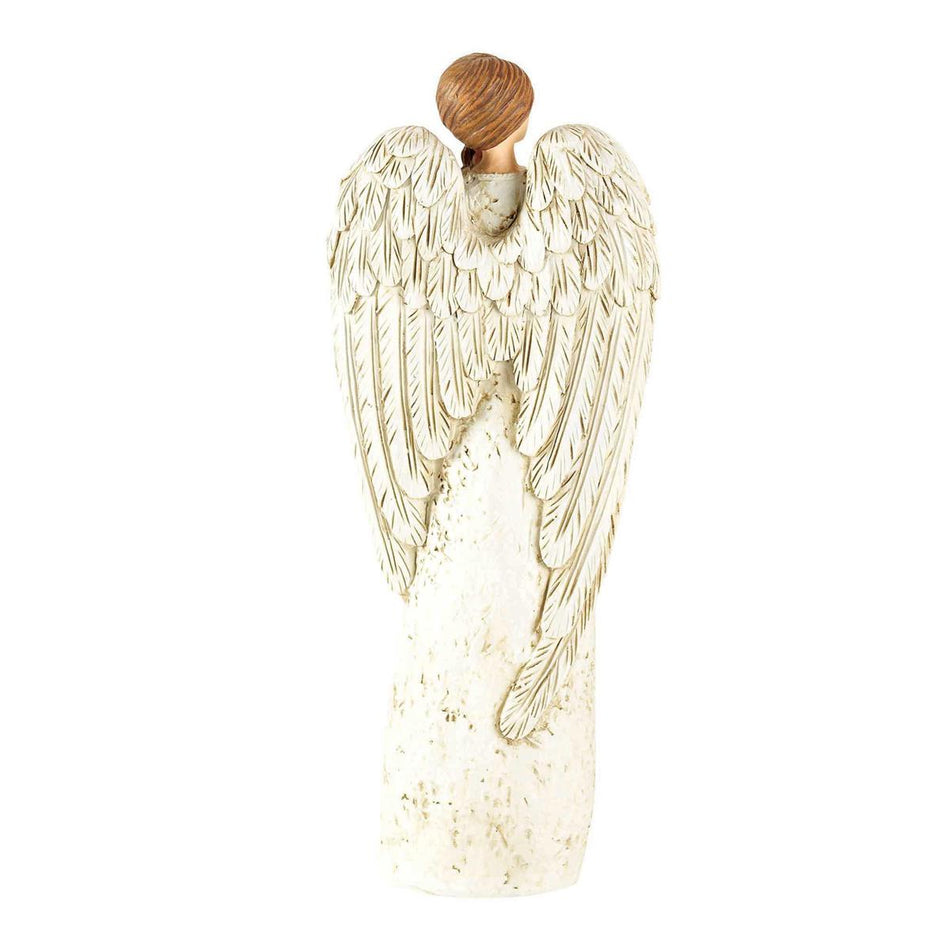 Speckled Cream Angel with Textured Wings and Cross 8 inch Resin Decorative by Dicksons, product view 2