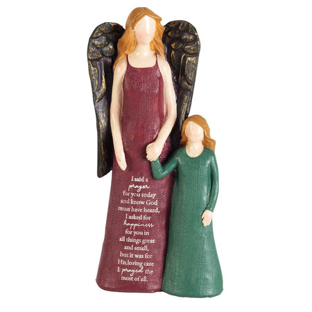 Deep Red Robed Angel with Girl 8 inch Resin Tabletop Figurine by Dicksons