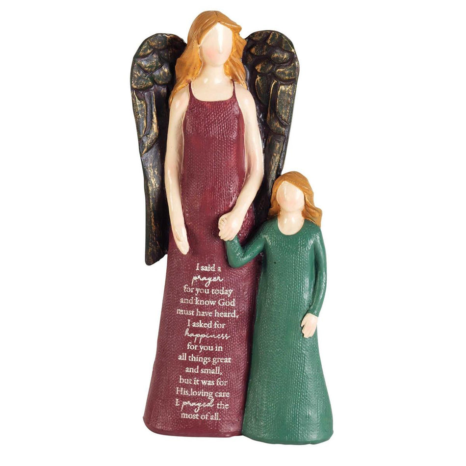 Deep Red Robed Angel with Girl 8 inch Resin Tabletop Figurine by Dicksons