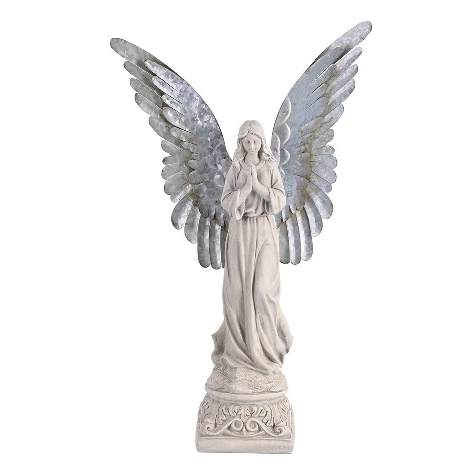 Praying Angel with Detachable Wings - 23.5 Inch Ivory Resin and Metal Tabletop by Dicksons