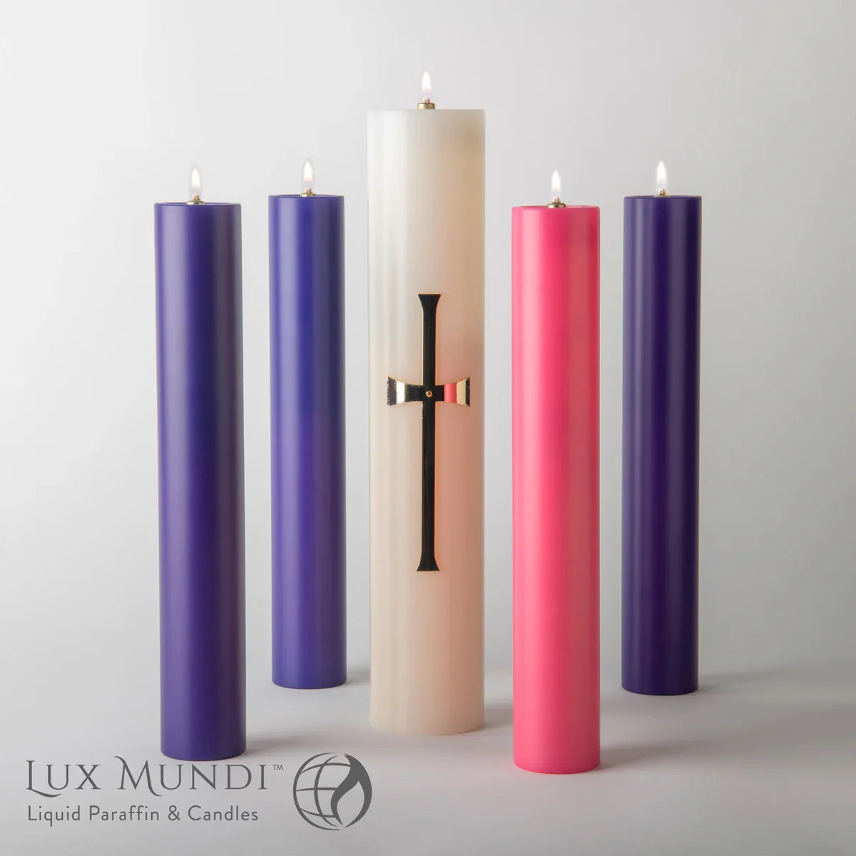 Advent Candle Shells - Various Sizes - 3 Purple 1 Rose, one of the items in the Advent Oil Candle Shells, Three Purple and One Rose, with Refillable Containers, Liquid Paraffin and Wicks. A photograph of the assembled set is pending.