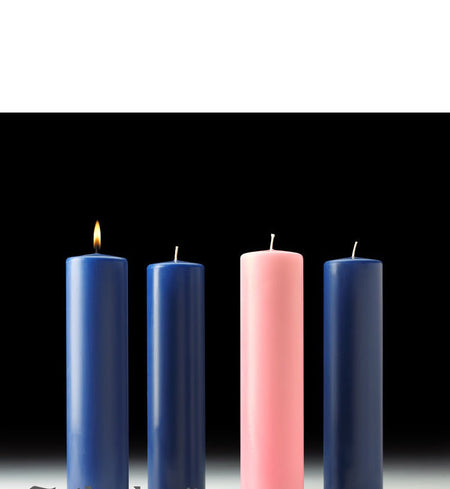 Three Sarum blue and one rose Advent pillar candles — supplier photograph
