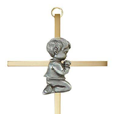 7" H Brass Cross with Emblem - Baby Boy