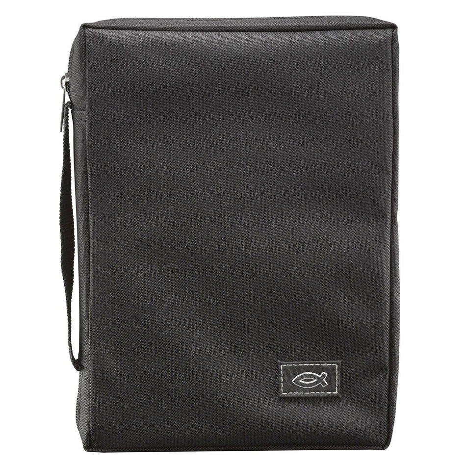 Black Poly-canvas Value Bible Cover with Ichthus Patch