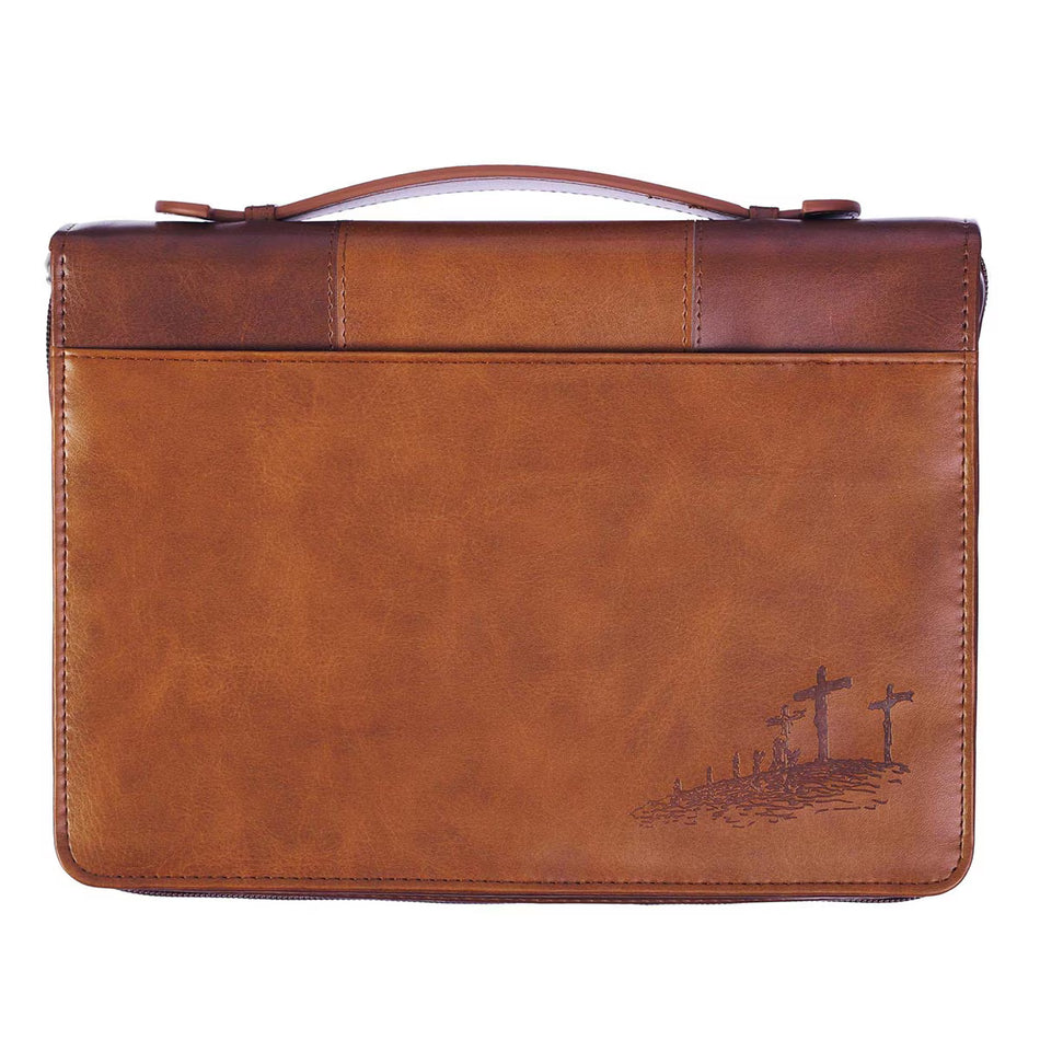 For God So Loved the World Two-tone Tan Faux Leather Classic Bible Cover - John 3:16